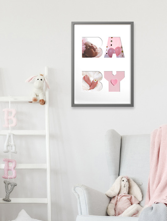 Ramka BABY 30x40 cm w kolorze szarym z białym passe partout