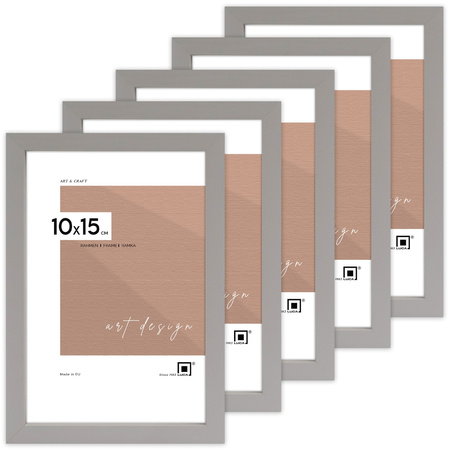 Pakiet 5 szt. szarych ramek drewnianych na zdjęcia PINIA 05 10x15 cm