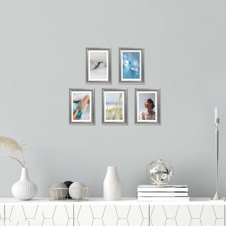 Pakiet 5 szt. srebrnych ramek na zdjęcia HIT 1S 10x15 cm