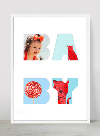Ramka BABY 30x40 cm w kolorze białym z białym passe partout