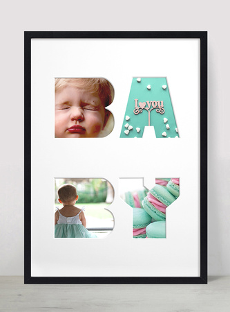 Ramka BABY 30x40 cm w kolorze czarnym z białym passe partout