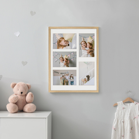 Foto Galeria 30x40 cm kolor dębowy Ramka na 5 zdjęcia 10x15 cm z Passe Partout