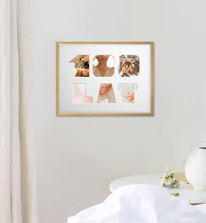 Ramka na URODZINY 30x40 cm w kolorze naturalnego drewna z białym passe partout