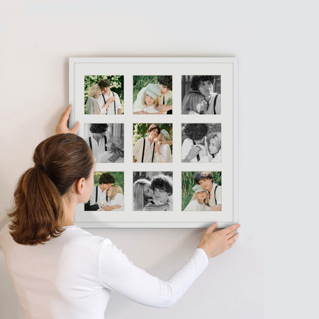 Foto Galeria 40x40 cm biała Ramka na 9 zdjęć 10x10 cm z Passe Partout