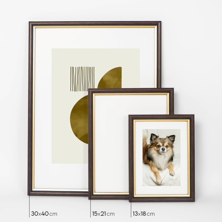 Brązowa ramka drewniana ze złotym paskiem DRI CL 4 30x40 cm