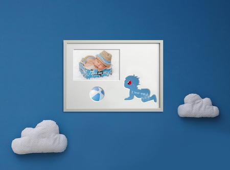 Ramka na zdjęcia do pokoju dziecięcego 21x30 cm biała z białym passe partout