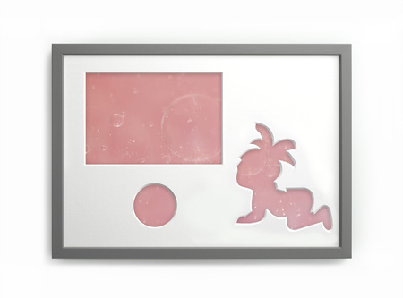 Ramka na zdjęcia do pokoju dziecięcego 21x30 cm szara z białym passe partout