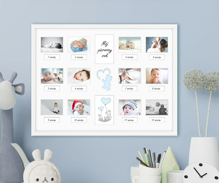 Ramka na zdjęcia PIERWSZY ROCZEK DZIECKA - CHŁOPIEC 30x40 cm z passe partout