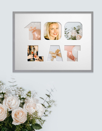 Ramka na URODZINY 30x40 cm w kolorze szarym z białym passe partout