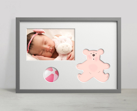 Ramka na zdjęcia do pokoju dziecięcego 21x30 cm szara z białym passe partout