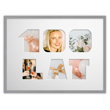 Ramka na URODZINY 30x40 cm w kolorze szarym z białym passe partout