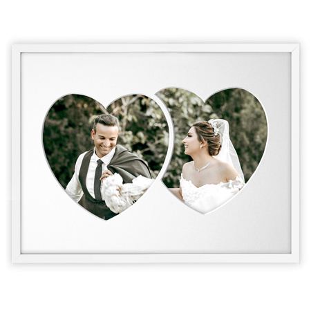 Ramka DWA SERCA 30x40 cm w kolorze białym z białym passe partout