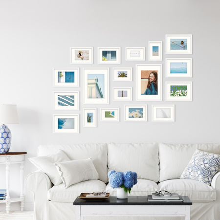 Nowoczesna Biała Galeria Ścienna na 18 Ramki z Plexi - MDF