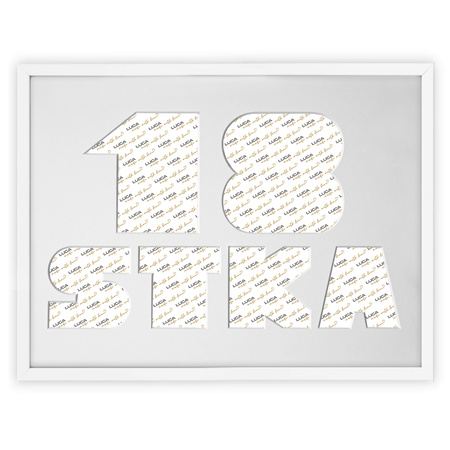 Ramka na 18-ste urodziny 30x40 cm w kolorze białym z białym passe partout