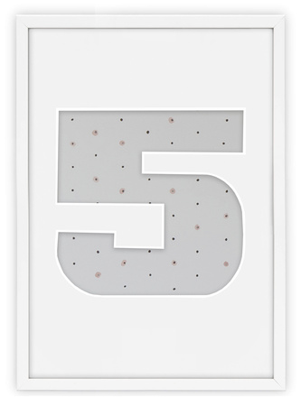 Ramka na zdjęcia CYFERKA "5" 21x30 cm biała z białym passe partout
