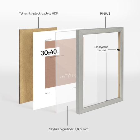 Srebrna ramka drewniana na zdjęcia PINIA S 30x40 cm