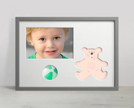 Ramka na zdjęcia do pokoju dziecięcego 21x30 cm szara z białym passe partout