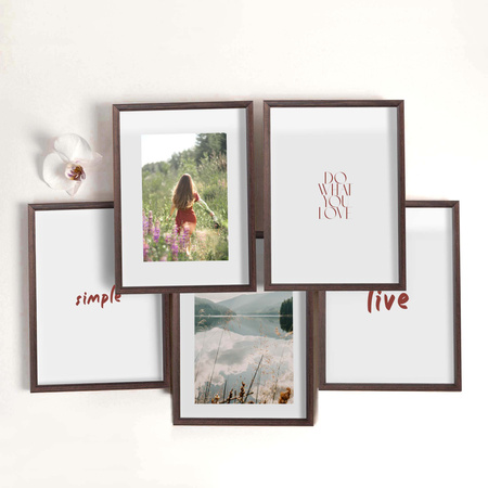 Pakiet 5 szt. ciemno brązowych ramek drewnianych na zdjęcia DRWA 44 21x30 cm