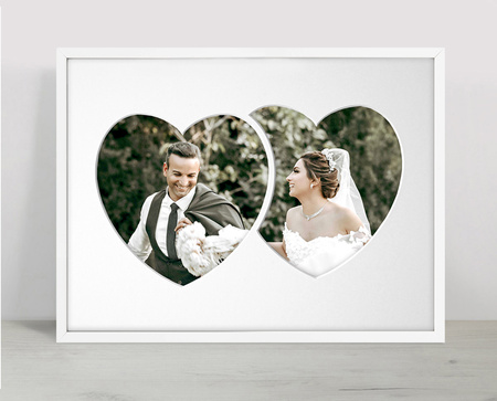Ramka DWA SERCA 30x40 cm w kolorze białym z białym passe partout