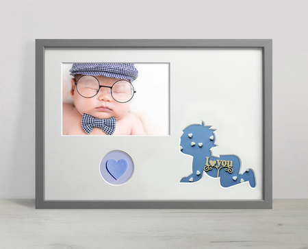 Ramka na zdjęcia do pokoju dziecięcego 21x30 cm szara z białym passe partout