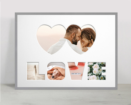 Ramka na zdjęcia LOVE 30x40 cm szara z białym passe partout