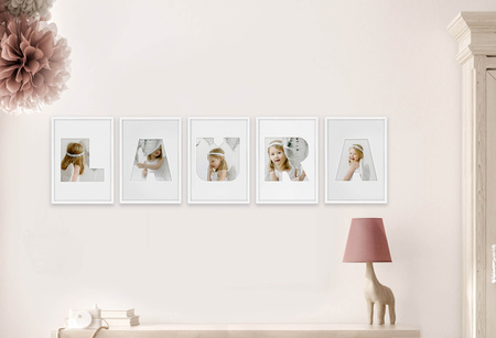 Ramka na zdjęcia LITERKA "M" 21x30 cm biała z białym passe partout