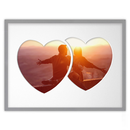 Ramka DWA SERCA 30x40 cm w kolorze szarym z białym passe partout