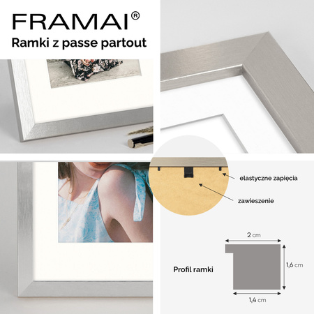 Srebrna ramka na zdjęcia HEN PASS S 21X29,7 cm z passe partout (15x21 cm)