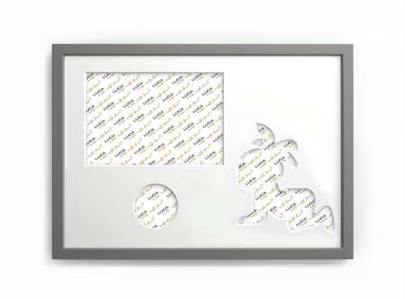Ramka na zdjęcia do pokoju dziecięcego 21x30 cm szara z białym passe partout