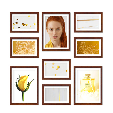 Zestaw ramek PINIA 3 GF0027 - brązowa galeria ramek na 9 zdjęć