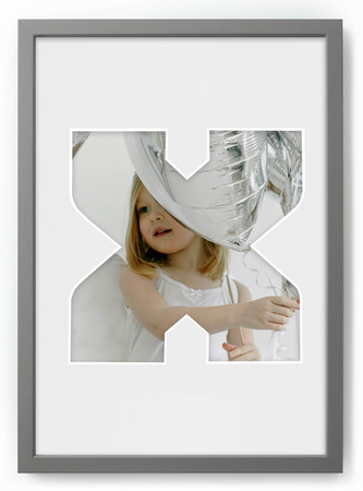 Ramka na zdjęcia LITERKA "X" 21x30 cm szara z białym z passe partout
