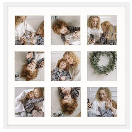 Foto Galeria 40x40 cm biała Ramka na 9 zdjęć 10x10 cm z Passe Partout