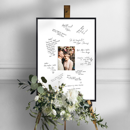 Ramka na WESELE PAMIĄTKOWA 50x70 cm czarna z białym passe partout o rozmiarze