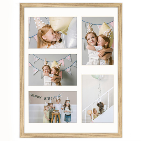 Foto Galeria 30x40 cm kolor dębowy Ramka na 5 zdjęcia 10x15 cm z Passe Partout