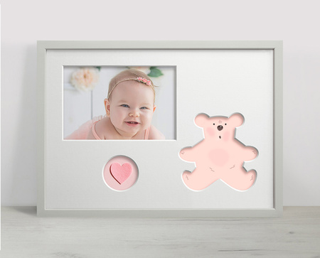 Ramka na zdjęcia do pokoju dziecięcego 21x30 cm biała z białym passe partout