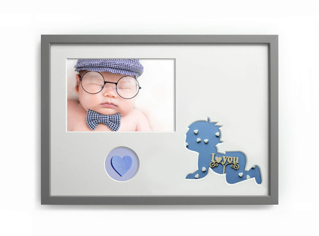 Ramka na zdjęcia do pokoju dziecięcego 21x30 cm szara z białym passe partout