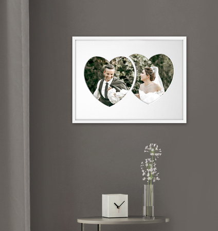 Ramka DWA SERCA 30x40 cm w kolorze białym z białym passe partout
