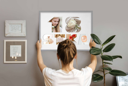 Ramka na 18-ste urodziny 30x40 cm w kolorze szarym z białym passe partout