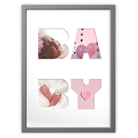Ramka BABY 30x40 cm w kolorze szarym z białym passe partout