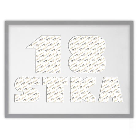 Ramka na 18-ste urodziny 30x40 cm w kolorze szarym z białym passe partout