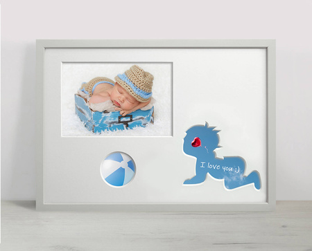 Ramka na zdjęcia do pokoju dziecięcego 21x30 cm biała z białym passe partout