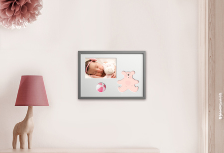 Ramka na zdjęcia do pokoju dziecięcego 21x30 cm szara z białym passe partout