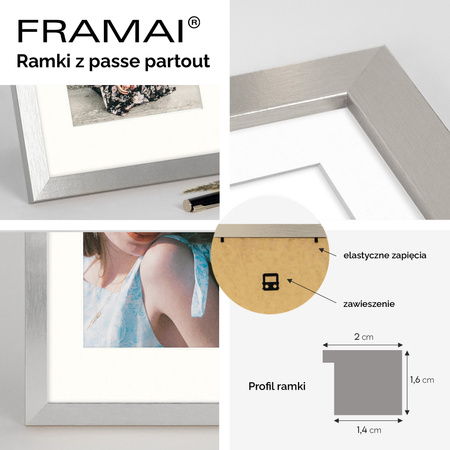 Srebrna ramka na zdjęcia HEN PASS S 60x80 cm z passe partout (50x70 cm)