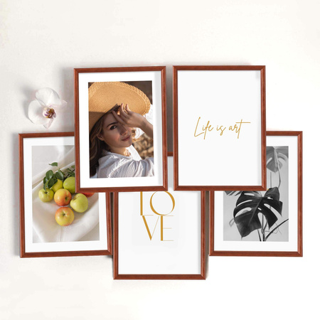 Pakiet 5 szt. ramek drewnianych na zdjęcia kolor mahoń DRWA 5 21x30 cm