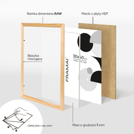 Pakiet 3 szt. ramek z drewna surowego RAW 30x40 cm