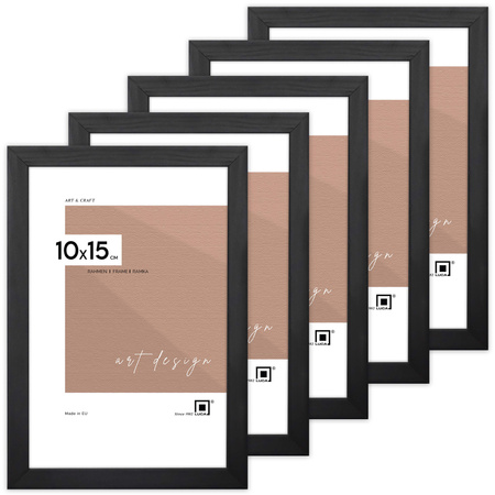 Pakiet 5 szt. czarnych ramek drewnianych na zdjęcia PINIA 2 10x15 cm