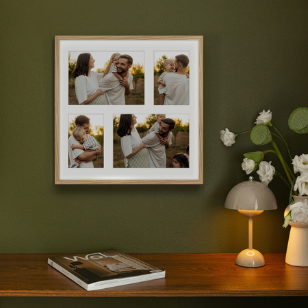Foto Galeria 40x40 cm kolor dębowy Ramka na 4 zdjęcia 10x15 cm i 15x21 cm z Passe Partout