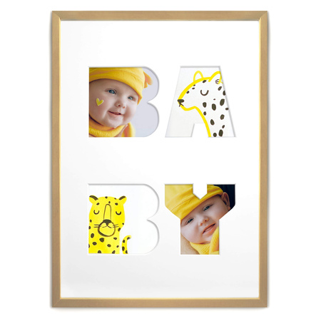 Ramka BABY 30x40 cm w kolorze jasnego drewna z białym passe partout