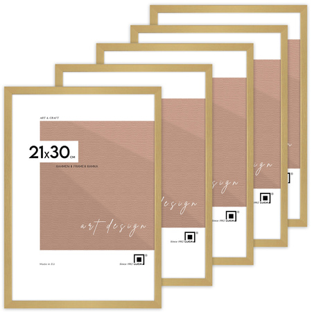 Pakiet 5 szt. złotych ramek drewnianych na zdjęcia PINIA Z 21x30