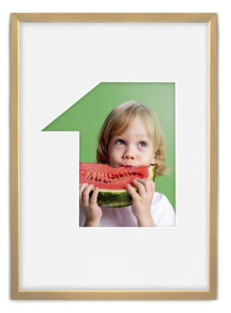 Ramka na zdjęcia CYFERKA "1" 21x30 cm naturalne drewno z białym passe partout